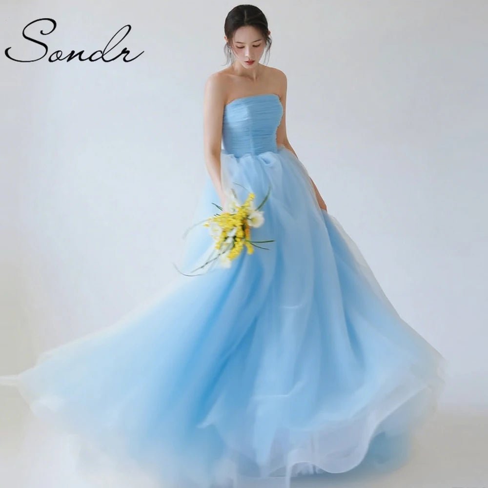 Sondr 2025 New Korean Wedding Dresses Light Yellow Soft Tulle Bridal Wedding Snap Dresses Customized Luxury Women Party Dresses - Luzilly Bridal & Apparel