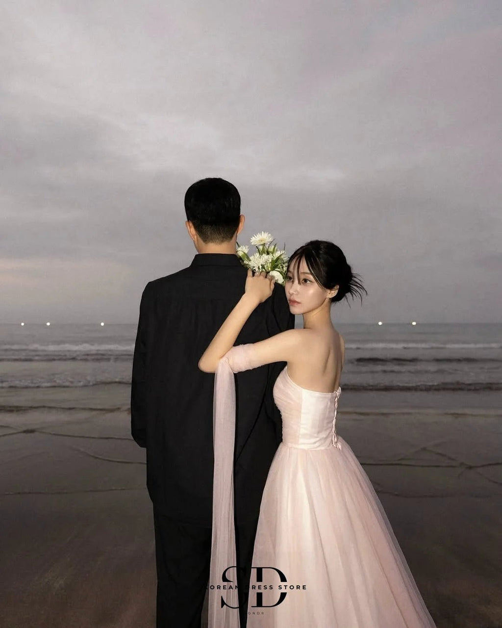 Sondr Baby Pink Bridal Wedding Snap Dresses Korean Style Soft Tulle Strapless Corset Outdoor Wedding Reception Dress Party Gown - Luzilly Bridal & Apparel