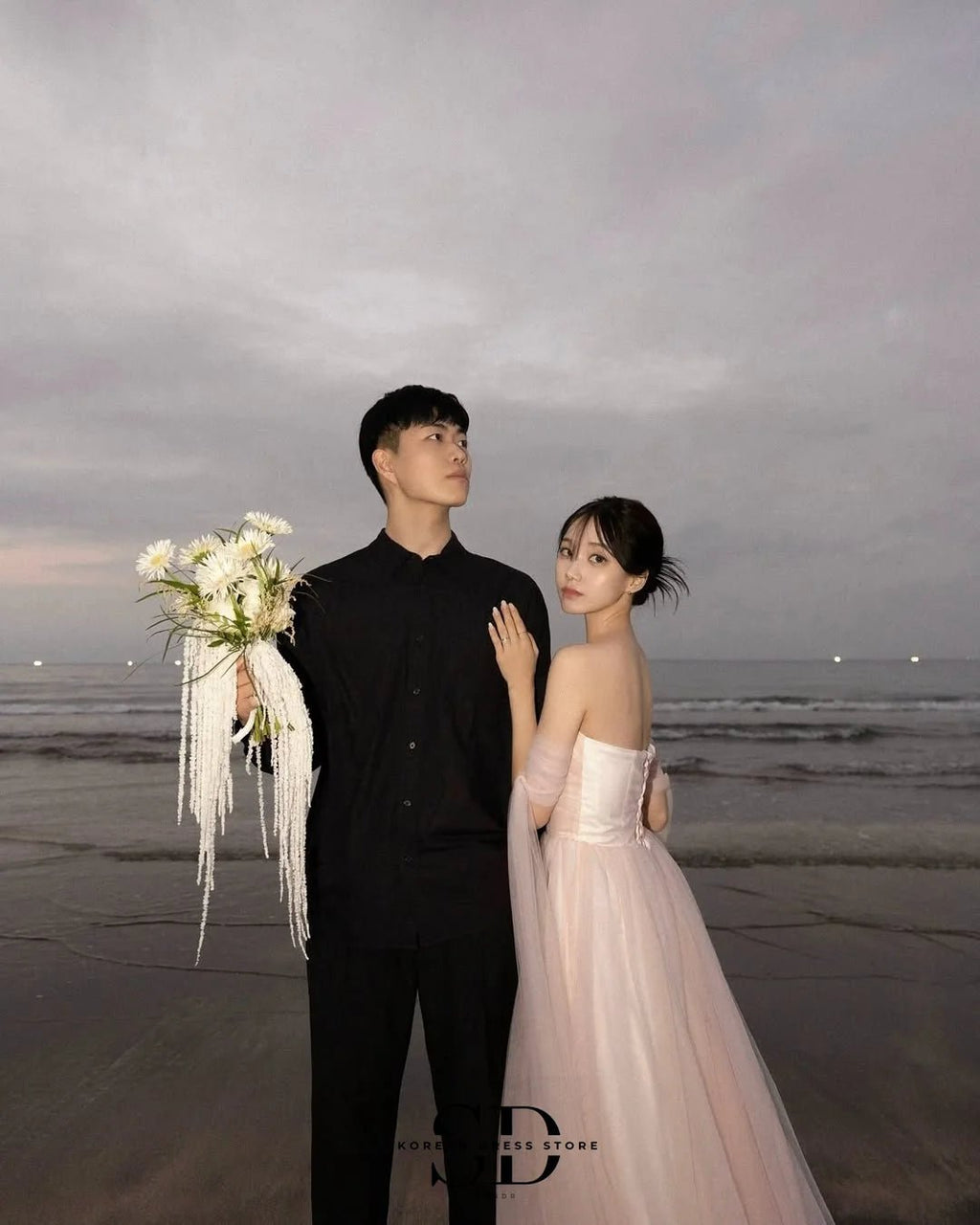 Sondr Baby Pink Bridal Wedding Snap Dresses Korean Style Soft Tulle Strapless Corset Outdoor Wedding Reception Dress Party Gown - Luzilly Bridal & Apparel