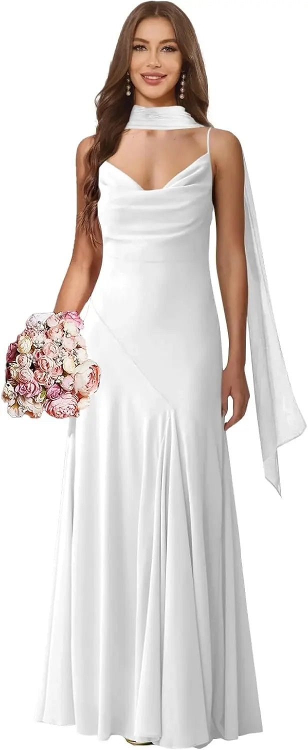 Spaghetti-Strap Chiffon A-Line Bridesmaid Dress with Scarf - Luzilly Bridal & Apparel
