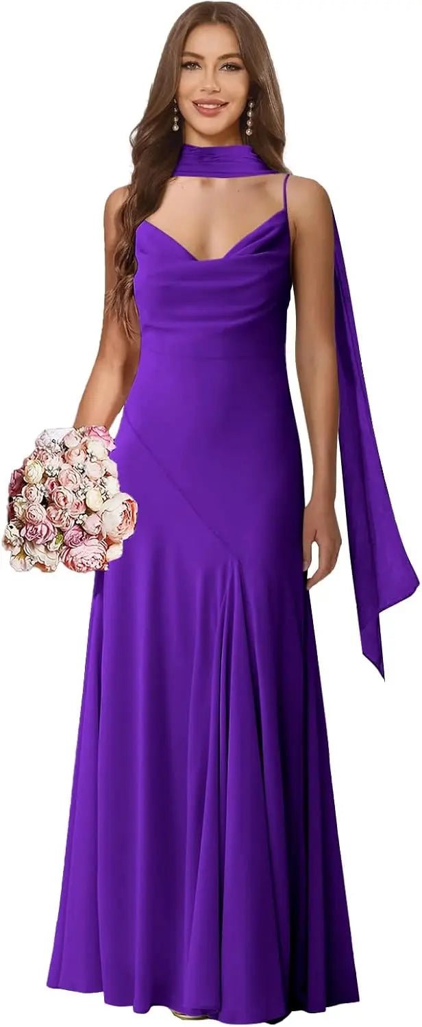 Spaghetti-Strap Chiffon A-Line Bridesmaid Dress with Scarf - Luzilly Bridal & Apparel