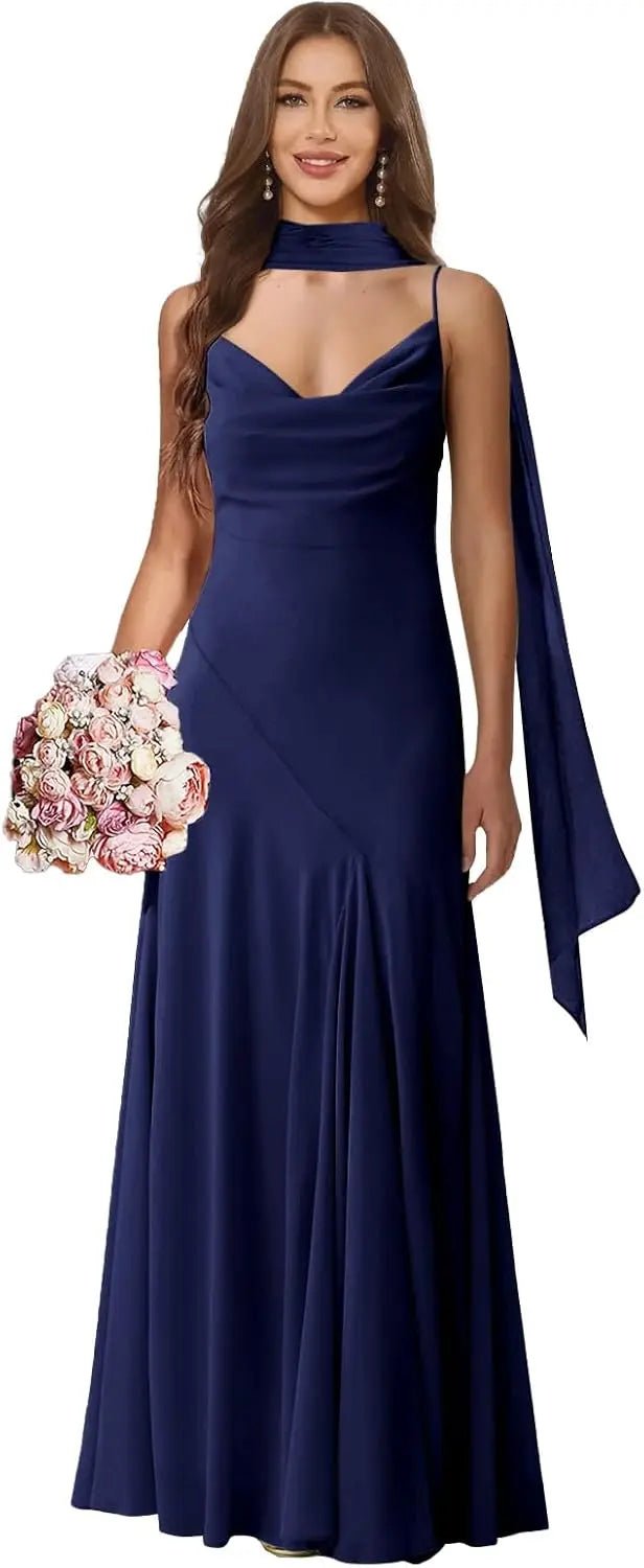 Spaghetti-Strap Chiffon A-Line Bridesmaid Dress with Scarf - Luzilly Bridal & Apparel