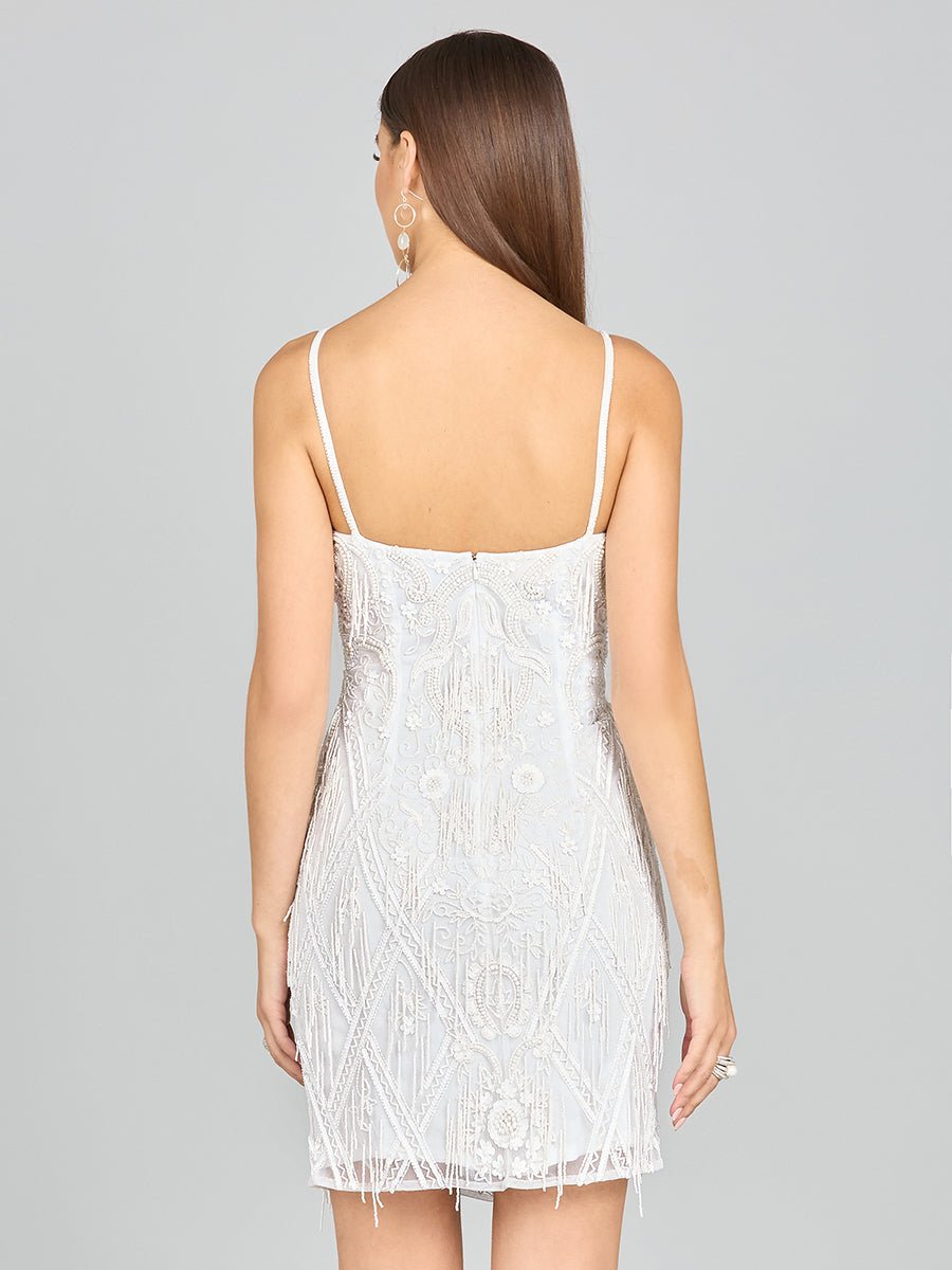 Spaghetti Strap Fringe Bridal Cocktail - Luzilly Bridal & Apparel