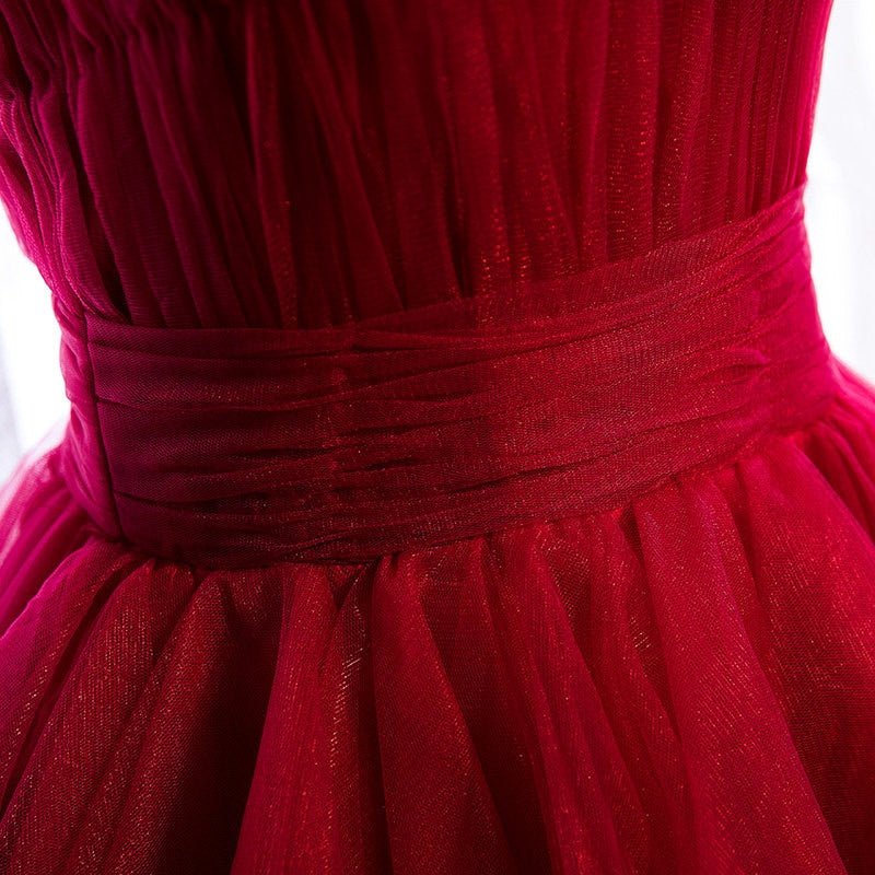 Spaghetti-straps Pleated bodice Ruffle Layered tutu soft tulle prom dress - Luzilly Bridal & Apparel
