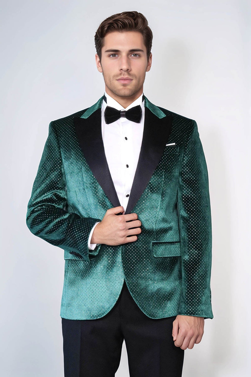 Sparkling Dotted Peak Lapel Men's Green Tuxedo Jacket - Wessi - Luzilly Bridal & Apparel