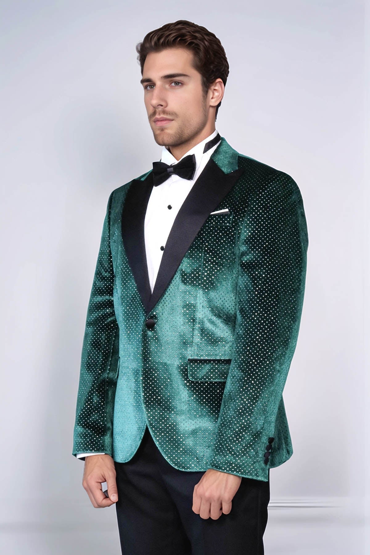 Sparkling Dotted Peak Lapel Men's Green Tuxedo Jacket - Wessi - Luzilly Bridal & Apparel