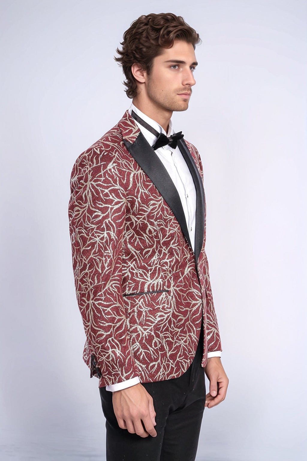 Sparkling Ivy Patterned Slim Fit Burgundy Men Evening Tuxedo Jacket - Wessi - Luzilly Bridal & Apparel