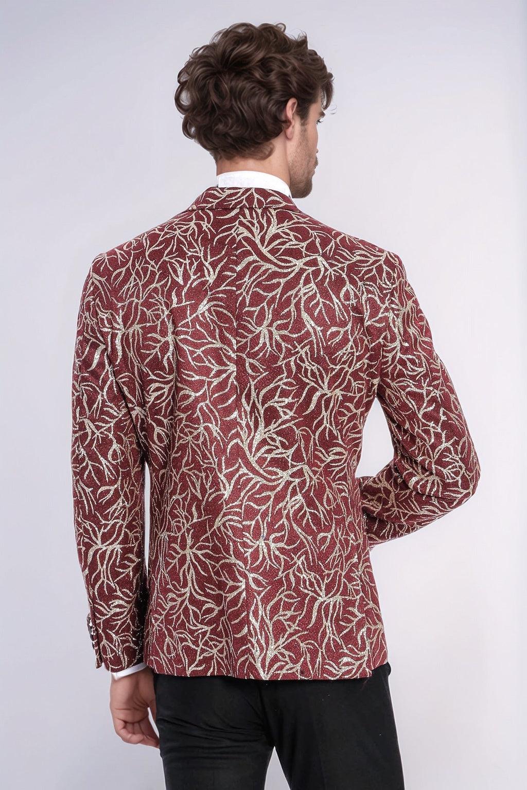 Sparkling Ivy Patterned Slim Fit Burgundy Men Evening Tuxedo Jacket - Wessi - Luzilly Bridal & Apparel
