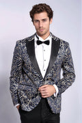 Sparkling Ivy Patterned Slim Fit Navy Blue Men Tuxedo Jacket - Wessi - Luzilly Bridal & Apparel