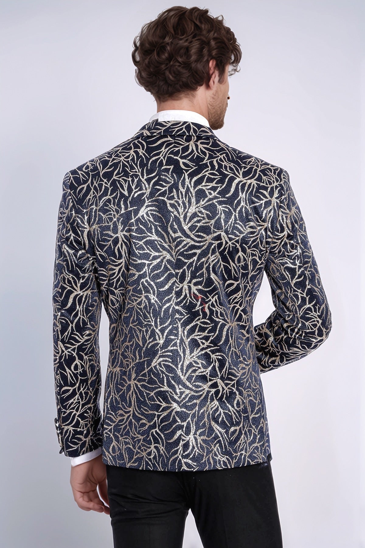 Sparkling Ivy Patterned Slim Fit Navy Blue Men Tuxedo Jacket - Wessi - Luzilly Bridal & Apparel