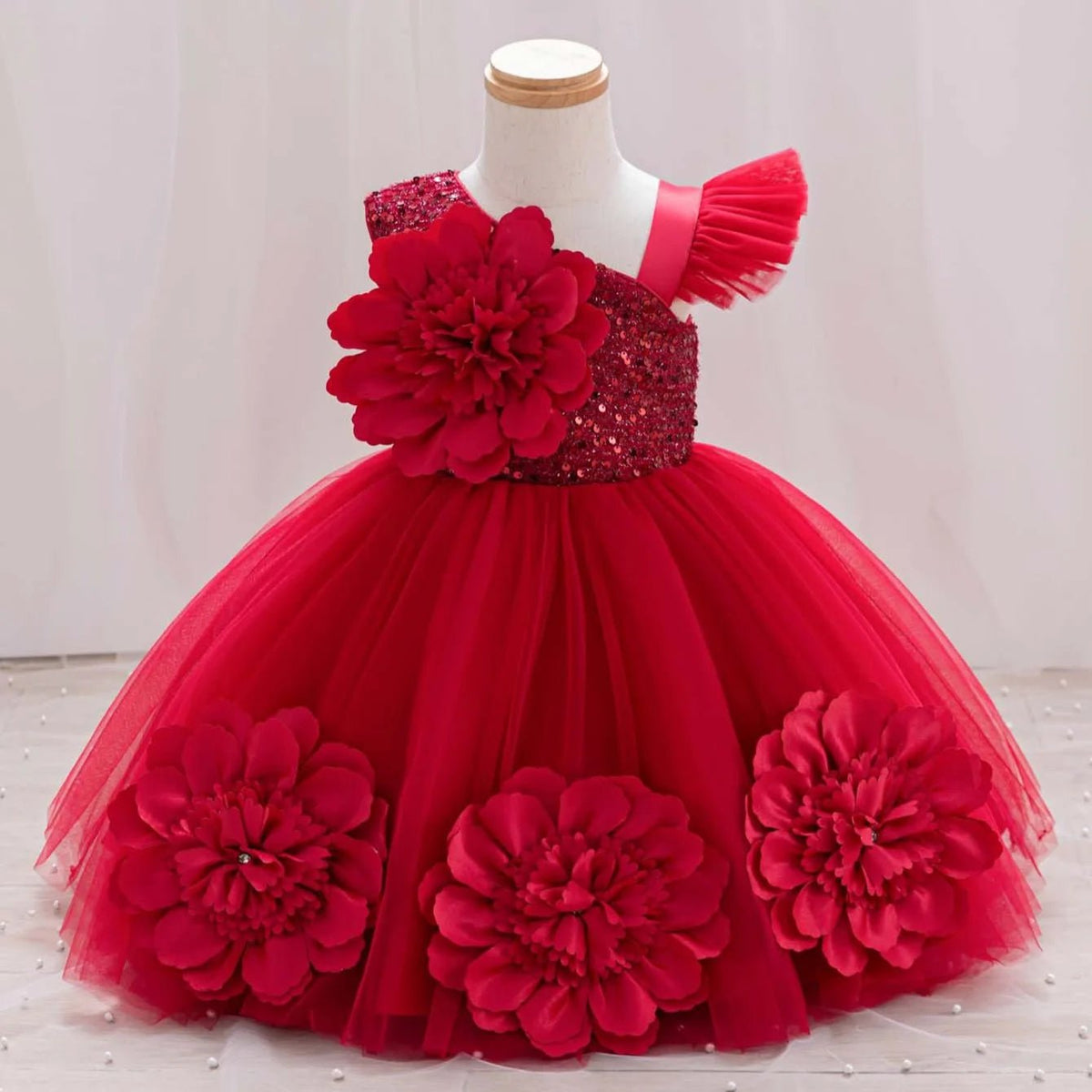 Sparkling One-Shoulder Toddler Party Dress - Luzilly Bridal & Apparel