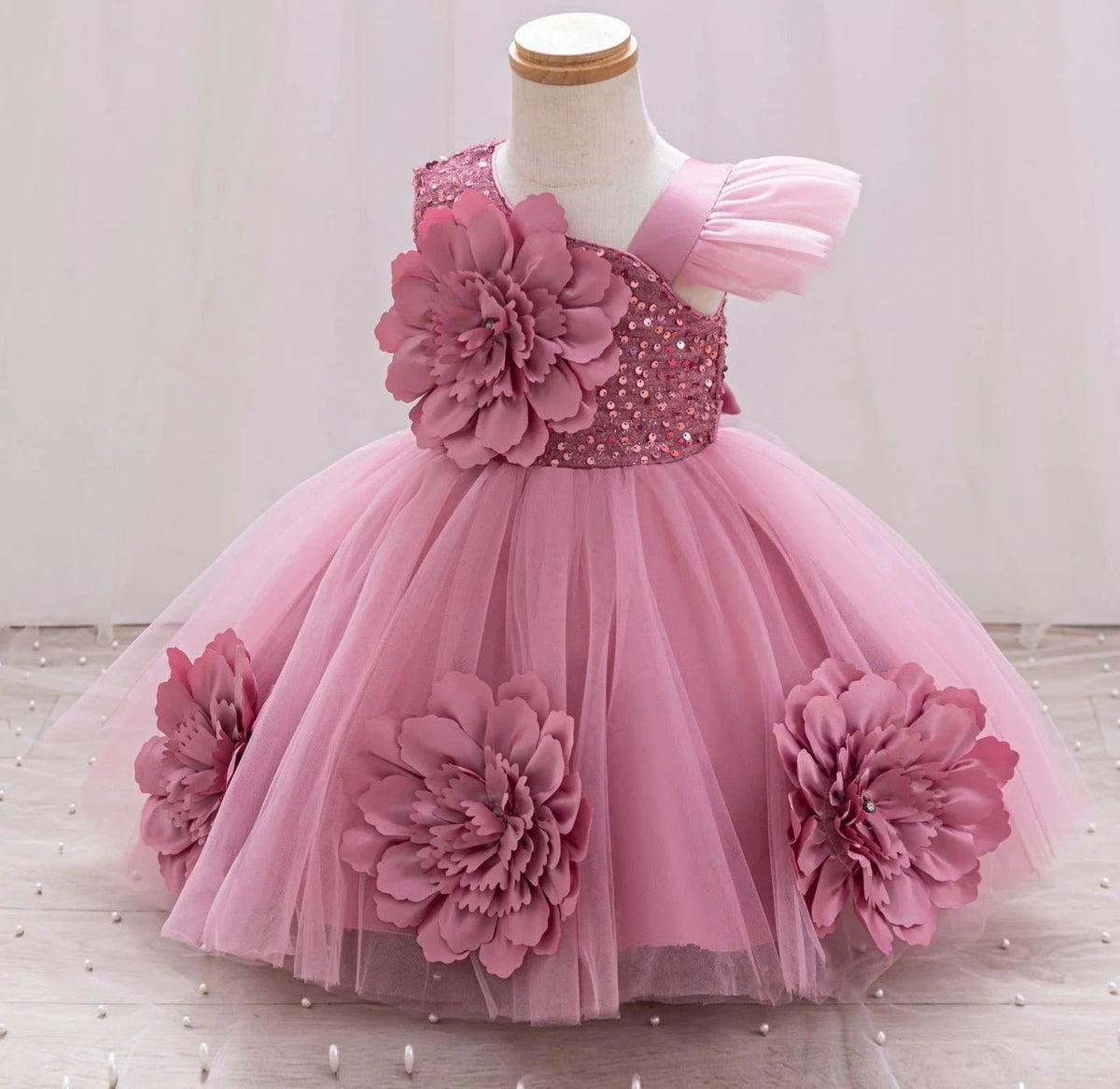 Sparkling One-Shoulder Toddler Party Dress - Luzilly Bridal & Apparel