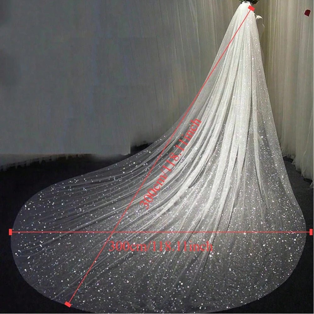 Sparkling Sequined Cathedral Wedding Veil - Luzilly Bridal & Apparel