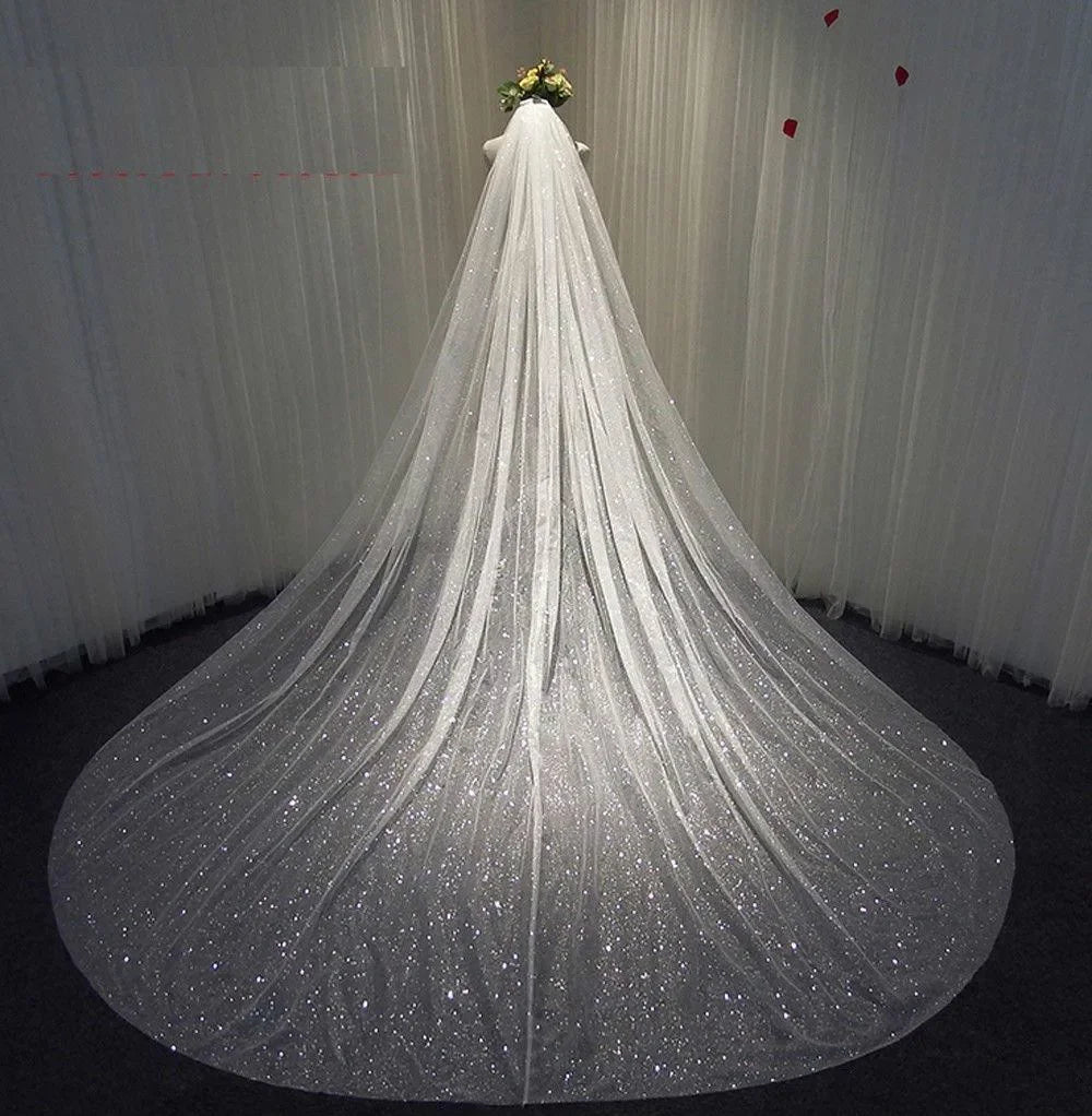 Sparkling Sequined Cathedral Wedding Veil - Luzilly Bridal & Apparel