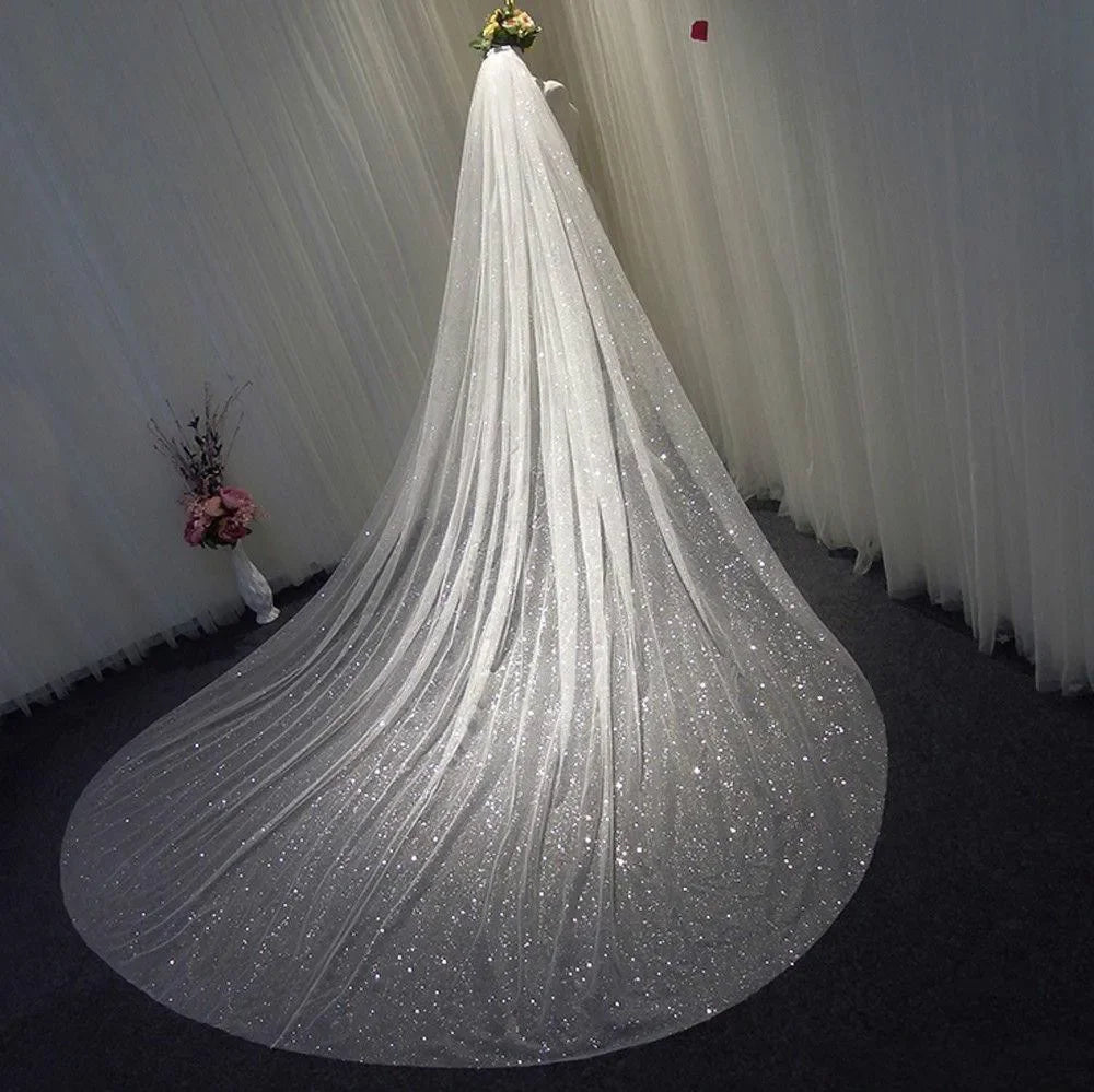 Sparkling Sequined Cathedral Wedding Veil - Luzilly Bridal & Apparel