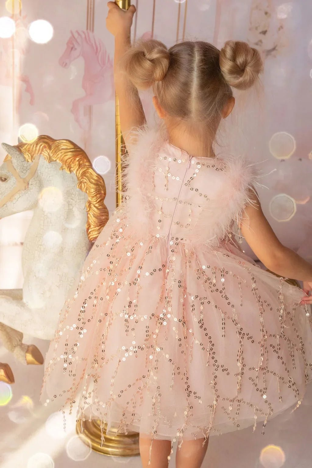 Sparkly Feather Fairy Pink Sequin Flower Girl Dress - Luzilly Bridal & Apparel