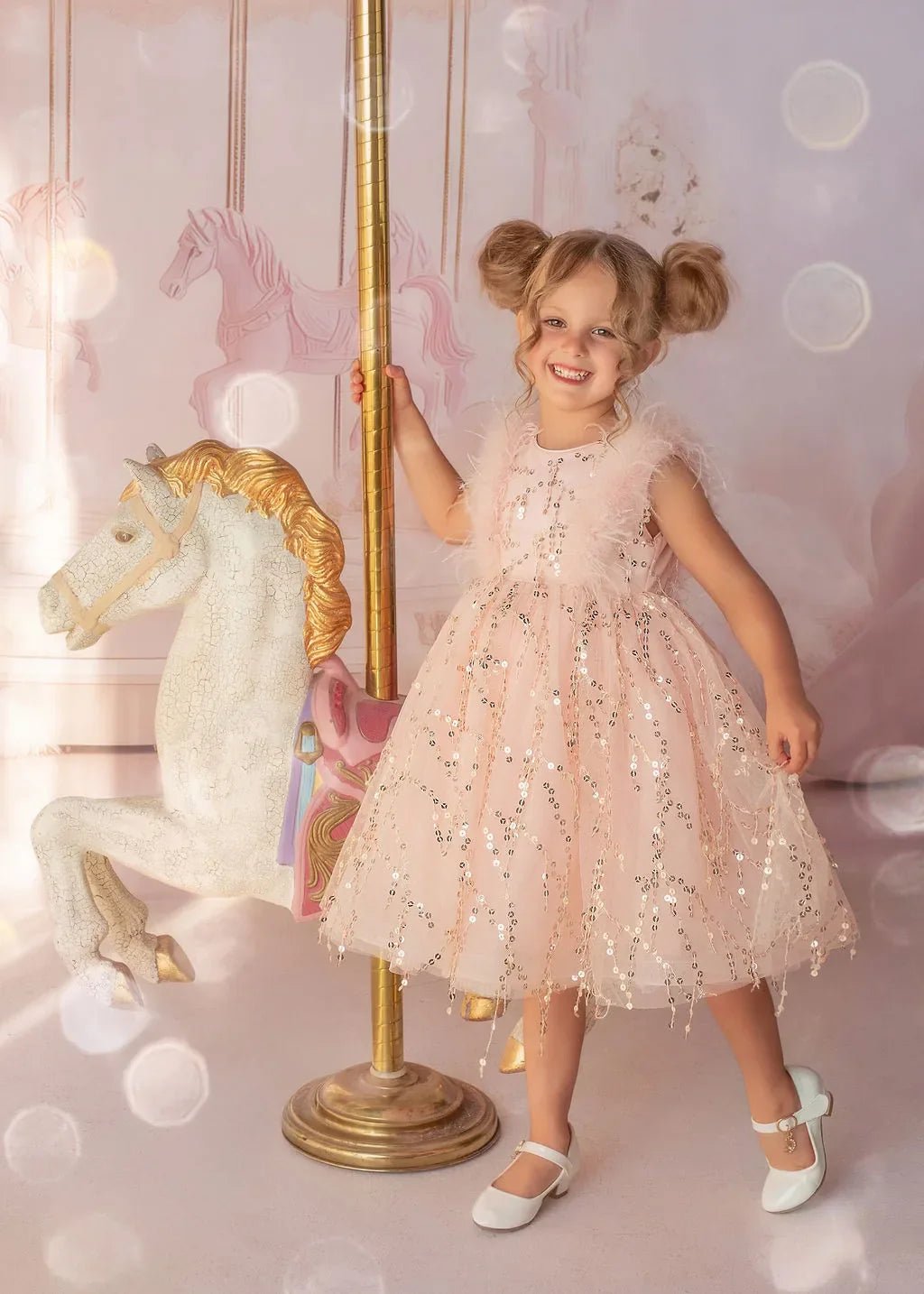 Sparkly Feather Fairy Pink Sequin Flower Girl Dress - Luzilly Bridal & Apparel