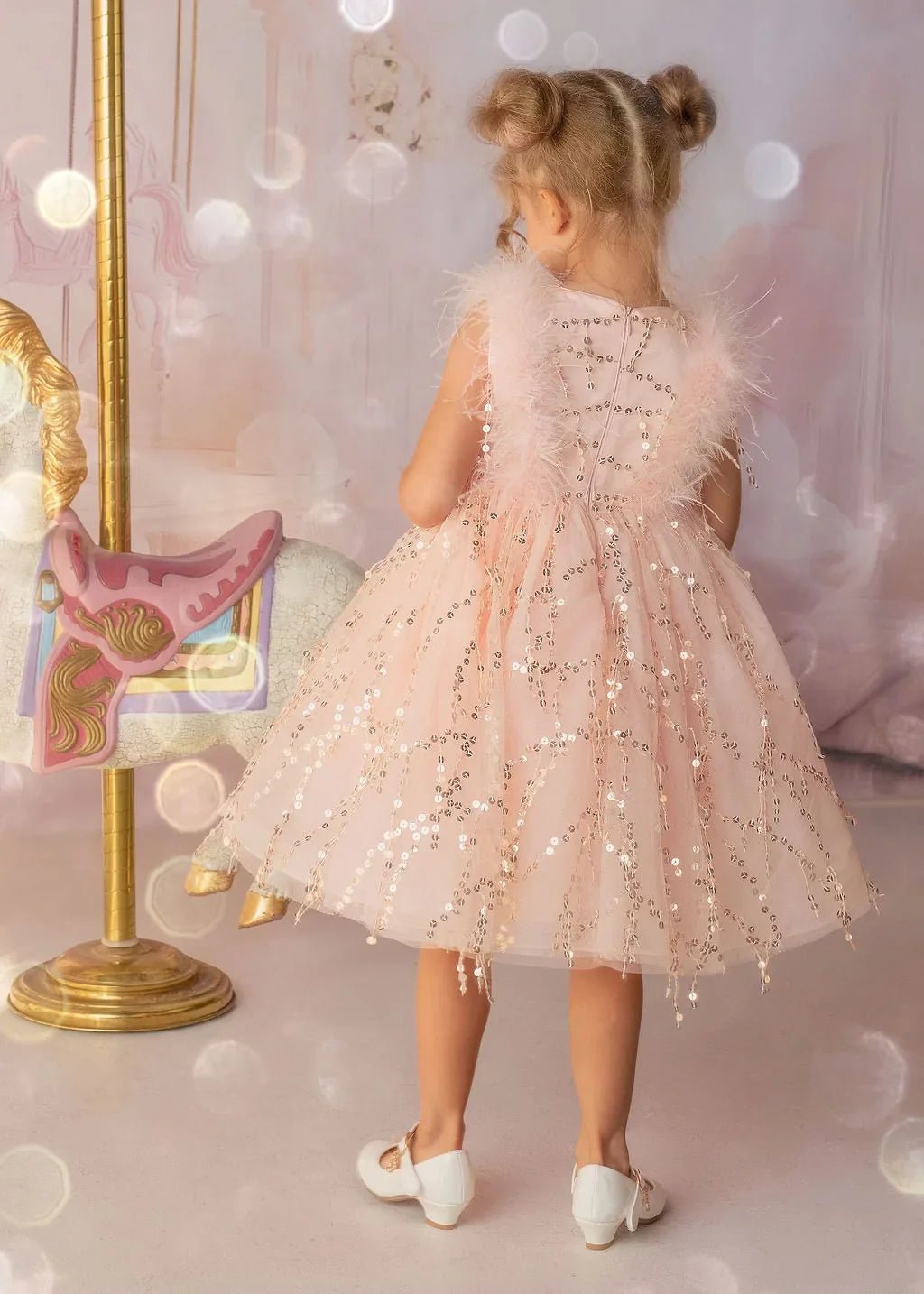 Sparkly Feather Fairy Pink Sequin Flower Girl Dress - Luzilly Bridal & Apparel