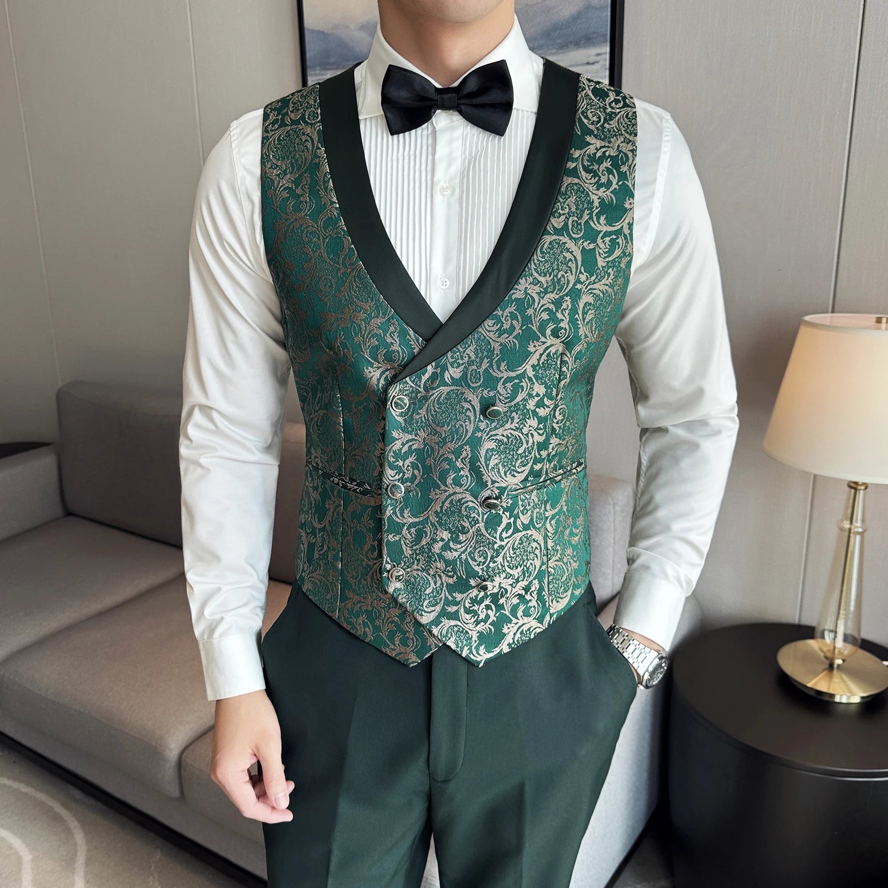 Spring 2025 Men's British Style Business Casual Three-Piece Suit Vest Trousers High-Density Jacquard Wedding Dress - Luzilly Bridal & Apparel