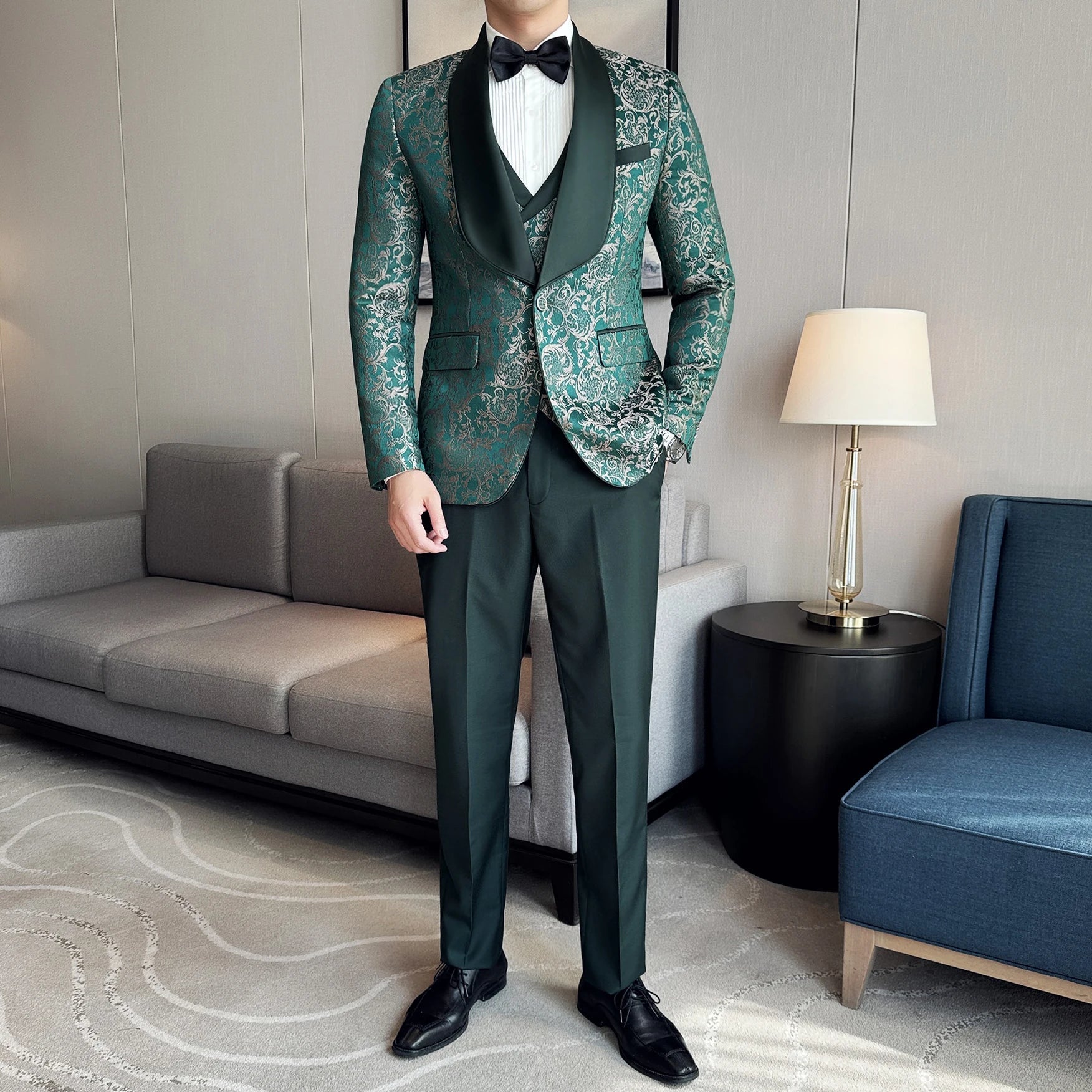 Spring 2025 Men's British Style Business Casual Three-Piece Suit Vest Trousers High-Density Jacquard Wedding Dress - Luzilly Bridal & Apparel