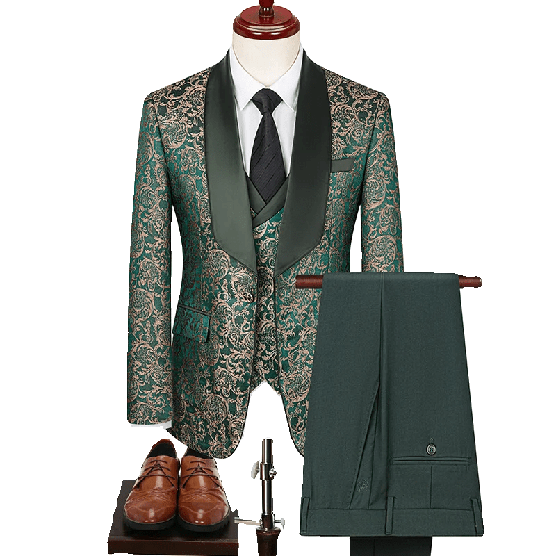 Spring 2025 Men's British Style Business Casual Three-Piece Suit Vest Trousers High-Density Jacquard Wedding Dress - Luzilly Bridal & Apparel