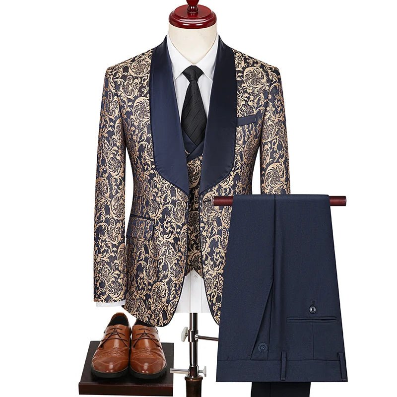 Spring 2025 Men's British Style Business Casual Three-Piece Suit Vest Trousers High-Density Jacquard Wedding Dress - Luzilly Bridal & Apparel