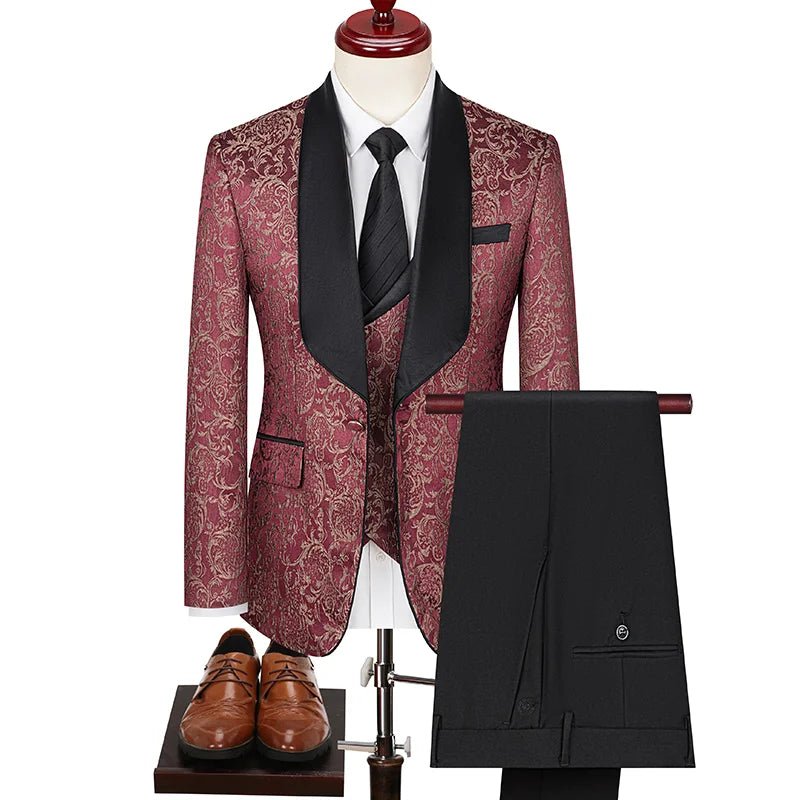 Spring 2025 Men's British Style Business Casual Three-Piece Suit Vest Trousers High-Density Jacquard Wedding Dress - Luzilly Bridal & Apparel
