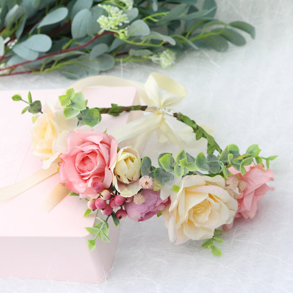 Spring and summer flower garland headwear simulation rose crown water grass headband bride travel photography hair accessories - Luzilly Bridal & Apparel