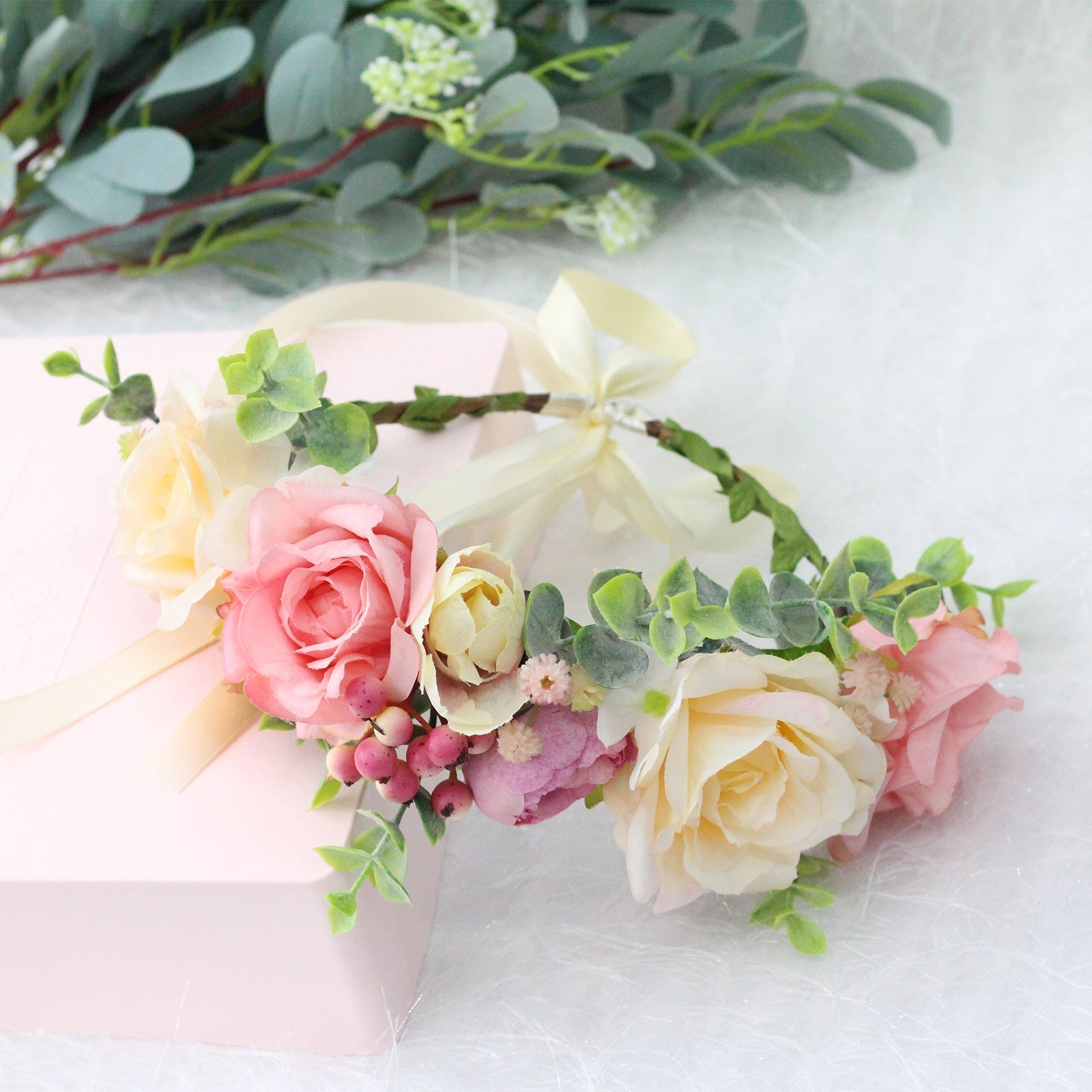 Spring and summer flower garland headwear simulation rose crown water grass headband bride travel photography hair accessories - Luzilly Bridal & Apparel