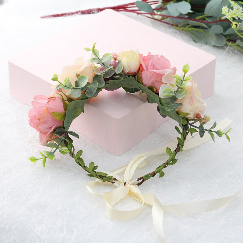 Spring and summer flower garland headwear simulation rose crown water grass headband bride travel photography hair accessories - Luzilly Bridal & Apparel