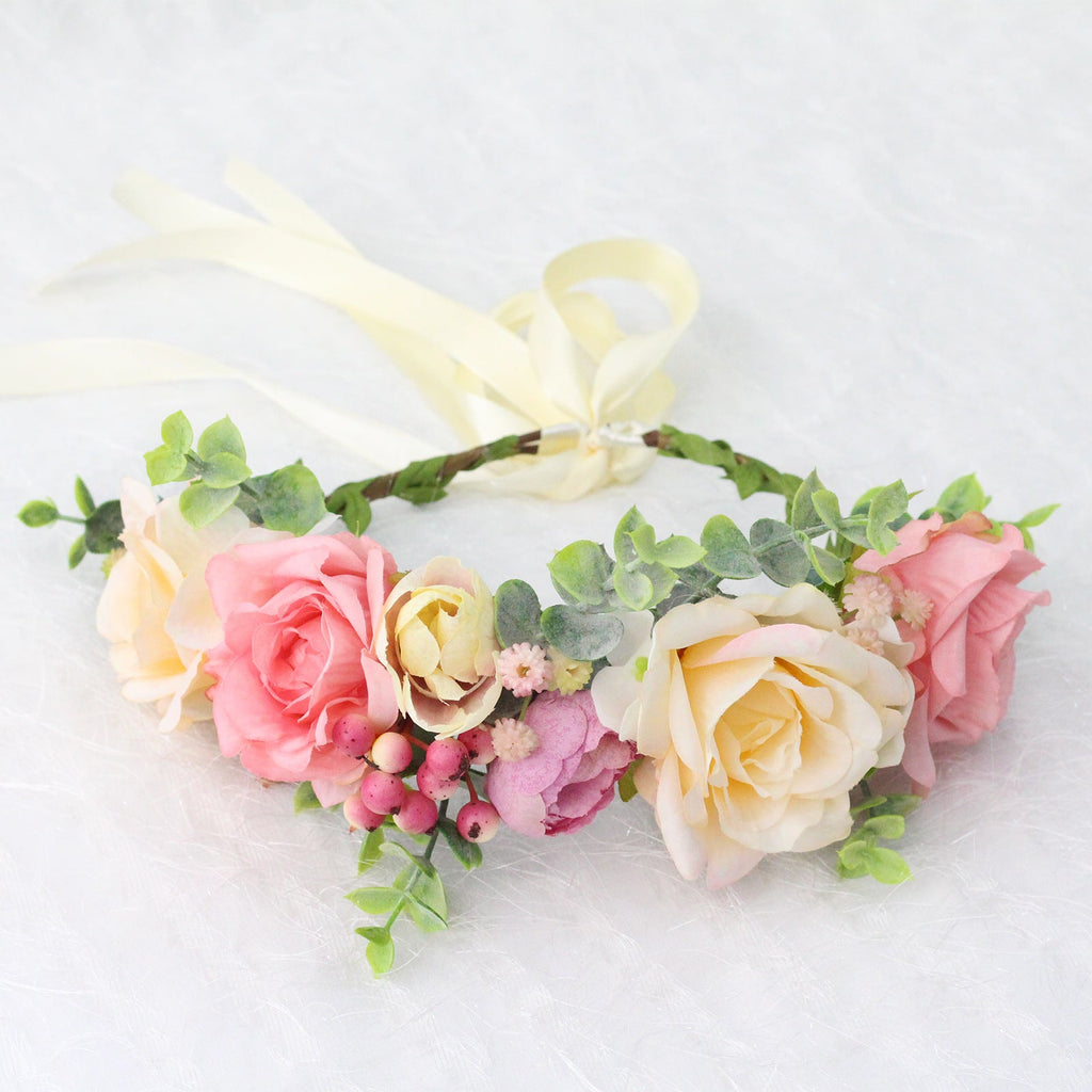 Spring and summer flower garland headwear simulation rose crown water grass headband bride travel photography hair accessories - Luzilly Bridal & Apparel