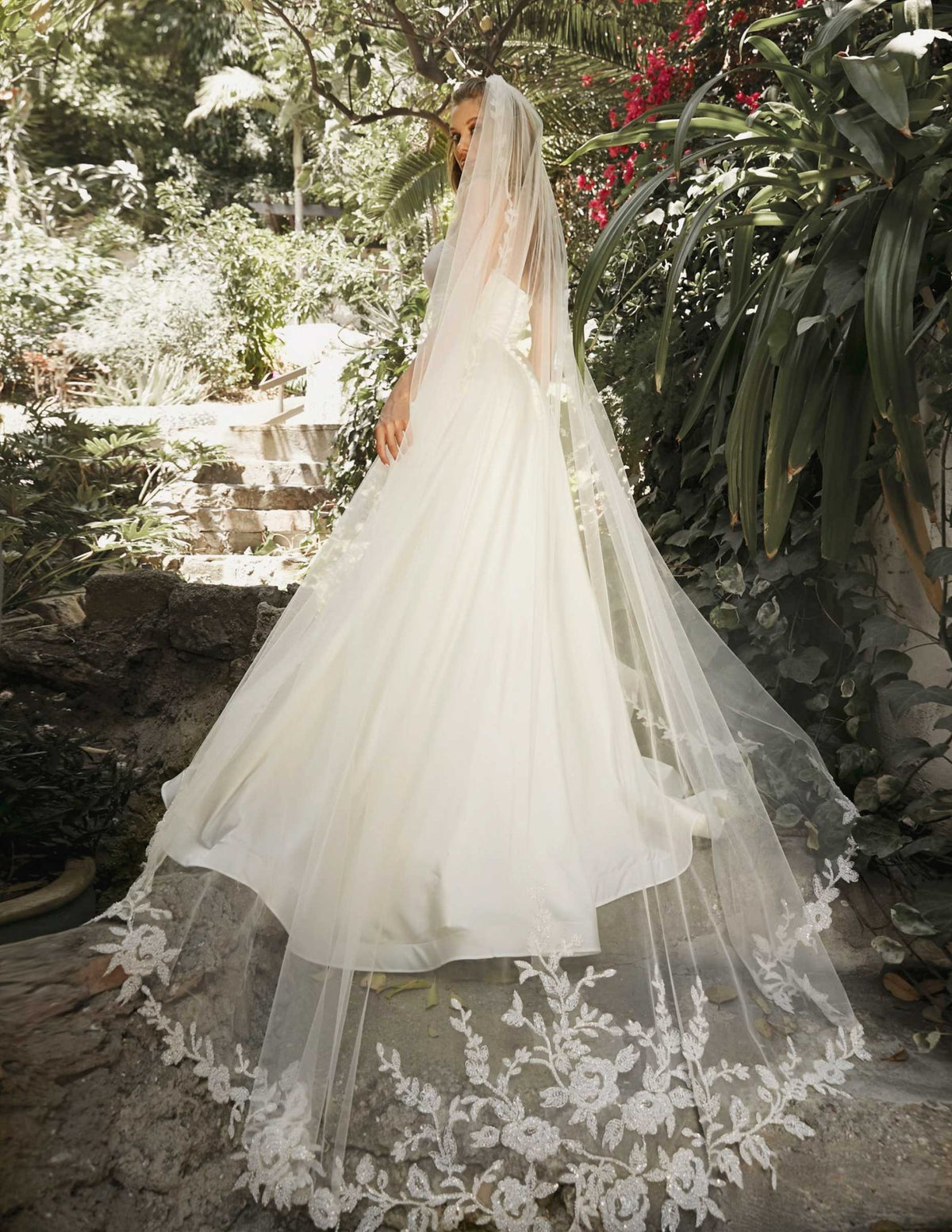 Spring Bouquet Bead Edge Cathedral Veil - Luzilly Bridal & Apparel