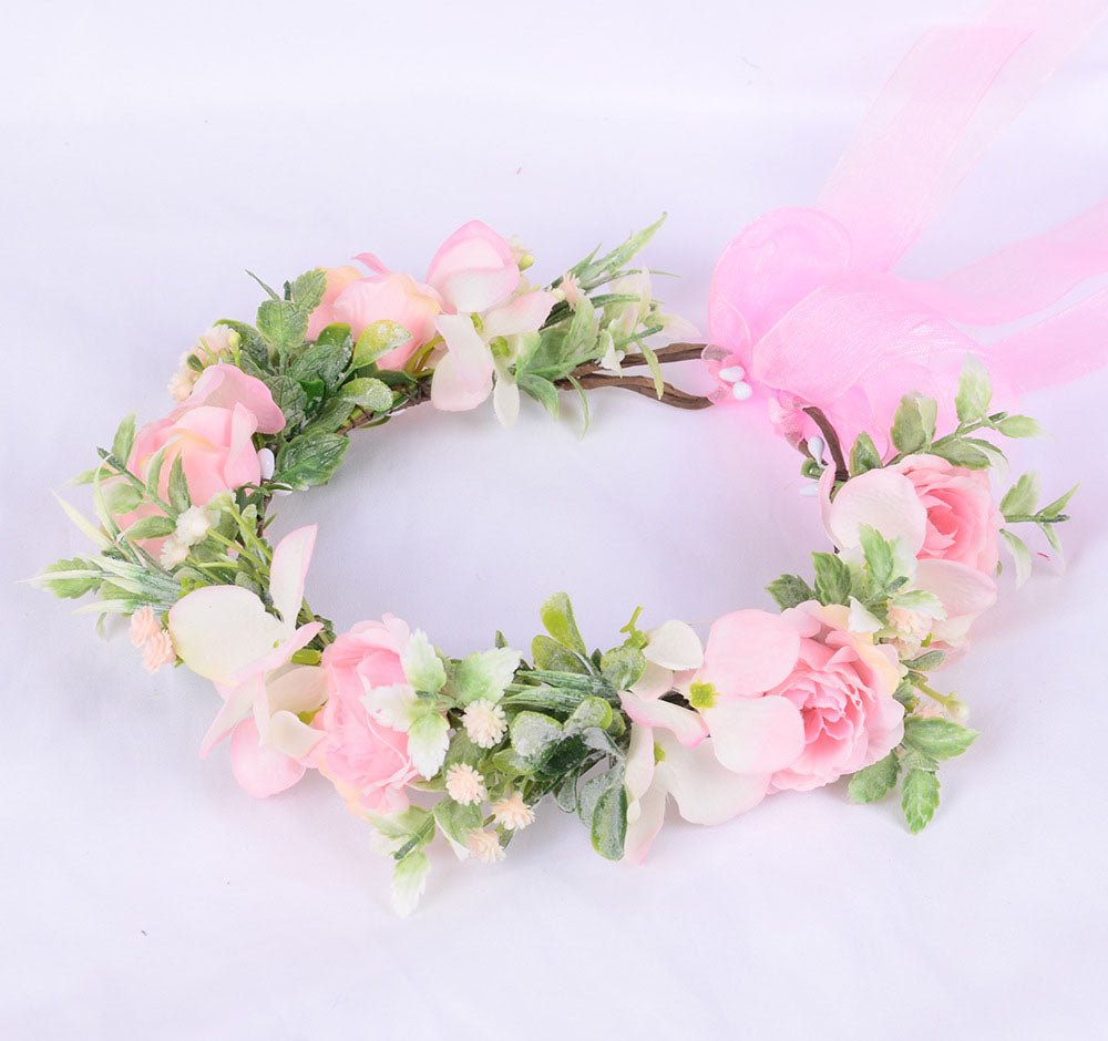 Spring flower wreath, fresh simulation flower headdress, green plants, flowers, crown, bride's vacation, wedding headdress, flow - Luzilly Bridal & Apparel