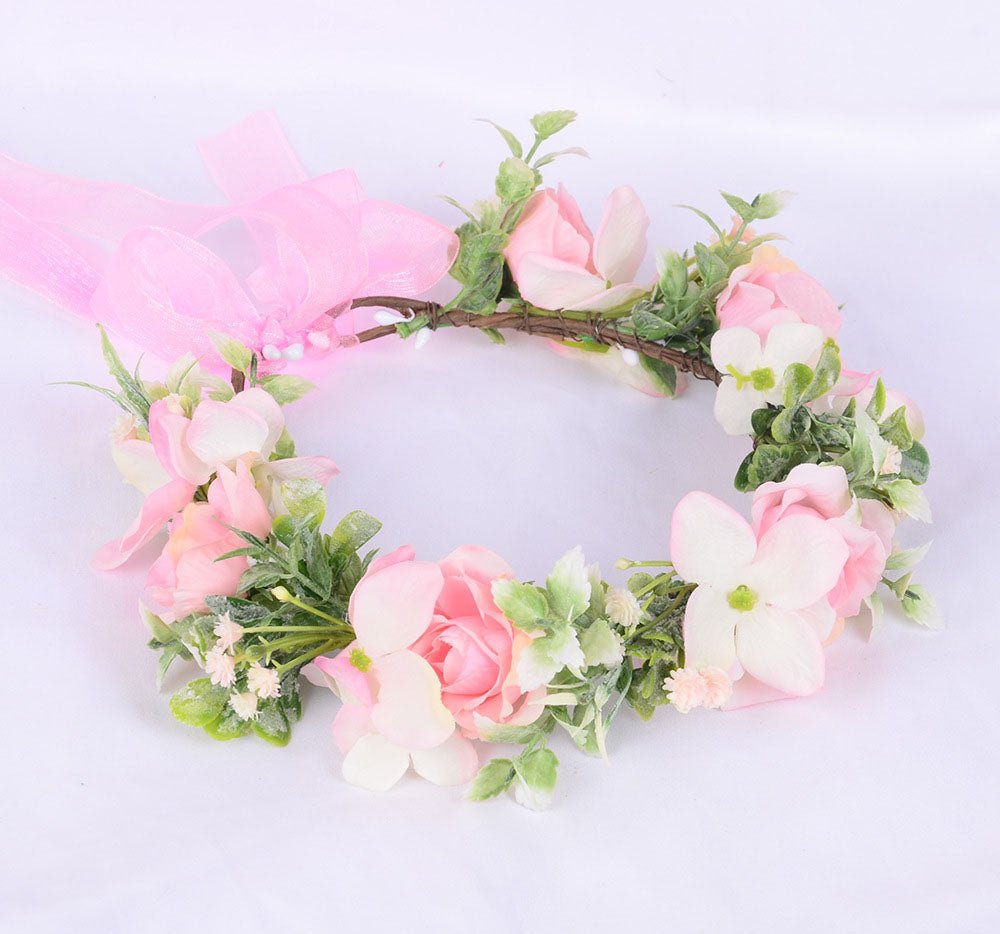 Spring flower wreath, fresh simulation flower headdress, green plants, flowers, crown, bride's vacation, wedding headdress, flow - Luzilly Bridal & Apparel