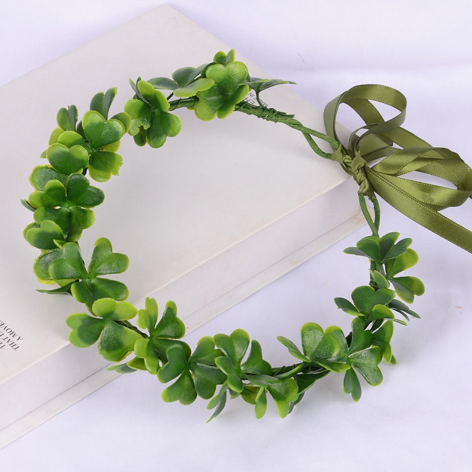 Spring flower wreath, fresh simulation flower headdress, green plants, flowers, crown, bride's vacation, wedding headdress, flow - Luzilly Bridal & Apparel