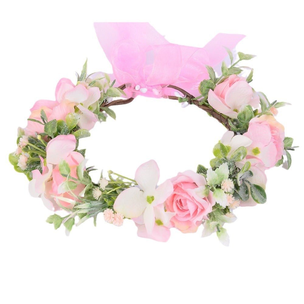 Spring flower wreath, fresh simulation flower headdress, green plants, flowers, crown, bride's vacation, wedding headdress, flow - Luzilly Bridal & Apparel