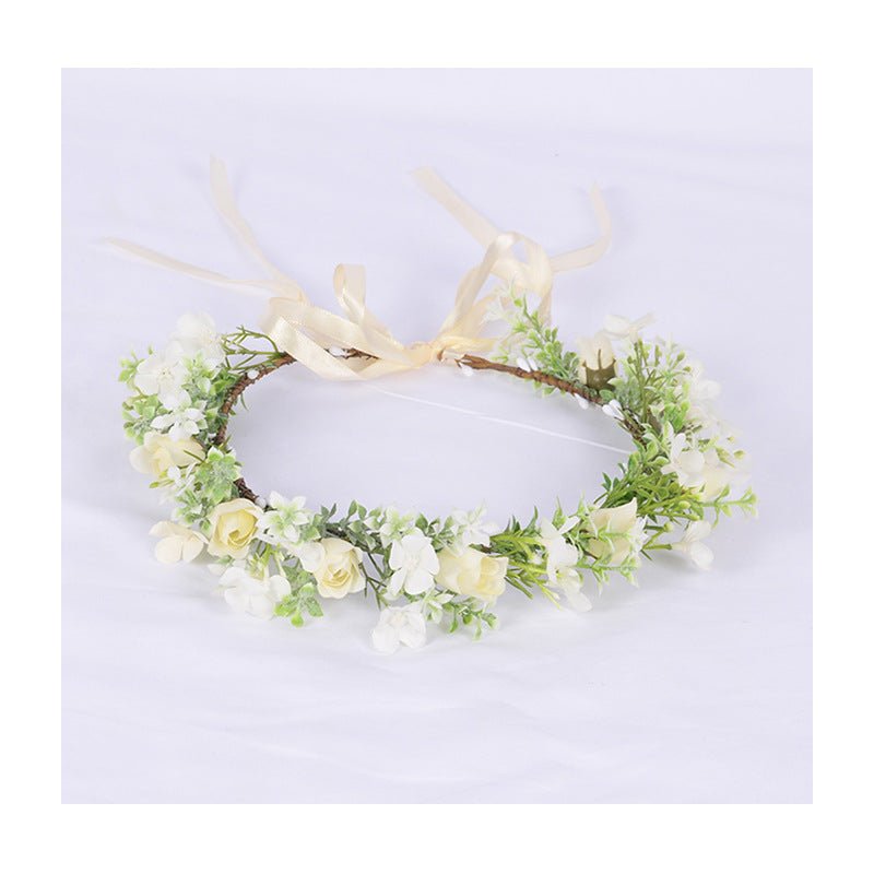 Spring flower wreath fresh simulation flower headdress green plants flowers wedding flower wreath - Luzilly Bridal & Apparel