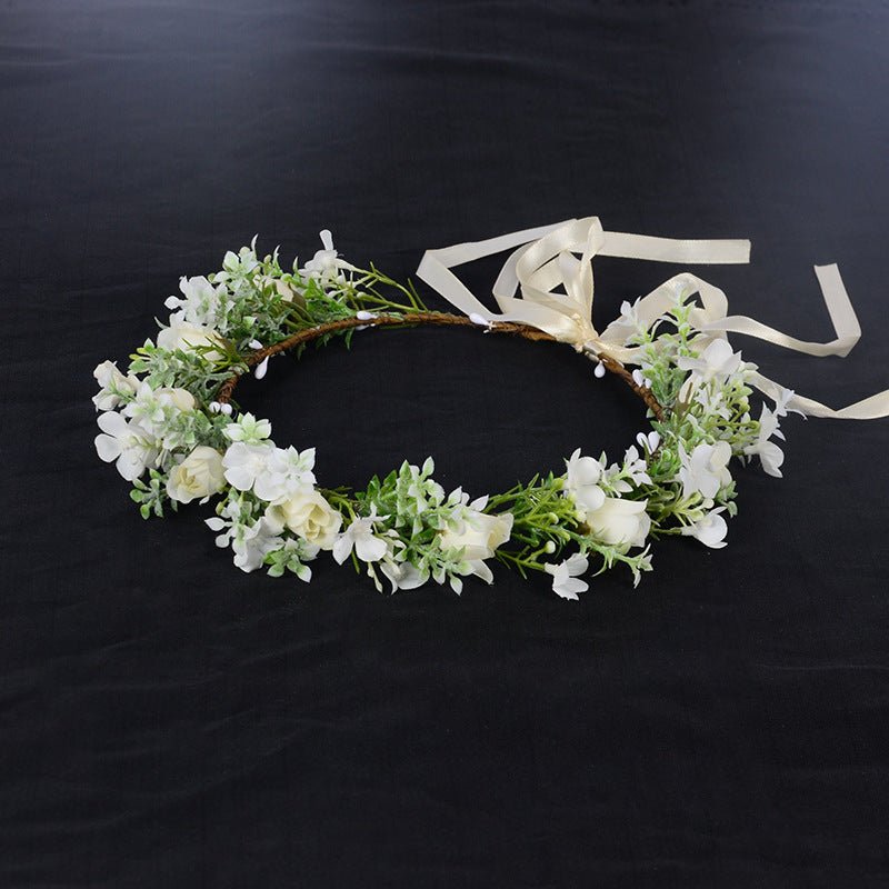 Spring flower wreath fresh simulation flower headdress green plants flowers wedding flower wreath - Luzilly Bridal & Apparel