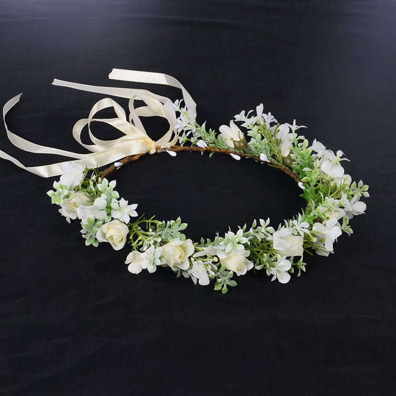 Spring flower wreath fresh simulation flower headdress green plants flowers wedding flower wreath - Luzilly Bridal & Apparel