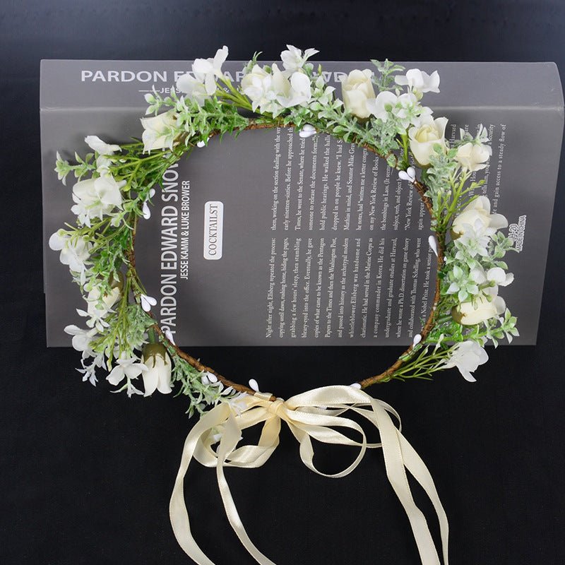 Spring flower wreath fresh simulation flower headdress green plants flowers wedding flower wreath - Luzilly Bridal & Apparel