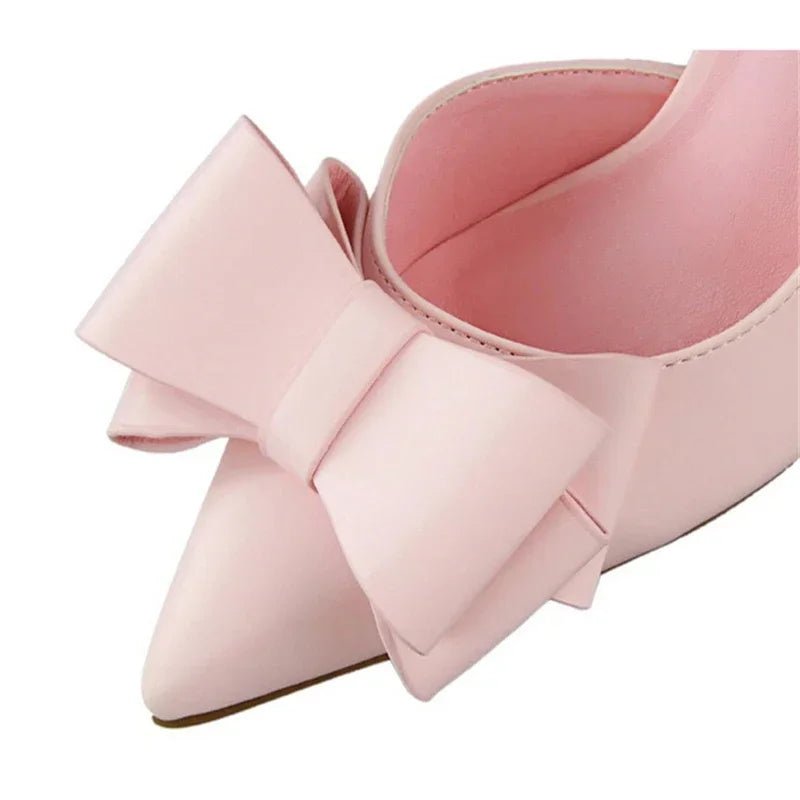 Spring Party Elegant Pink Butterfly-Knot High Heels Women Fashion Wedding Dress Pumps Side Hollowed Stiletto Shoes - Luzilly Bridal & Apparel