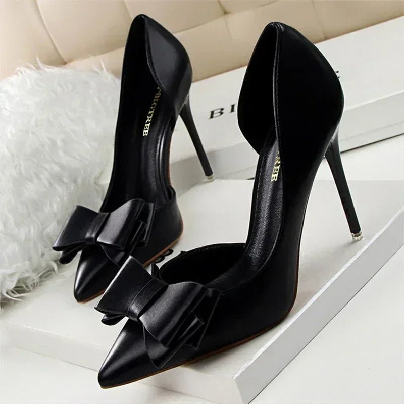 Spring Party Elegant Pink Butterfly-Knot High Heels Women Fashion Wedding Dress Pumps Side Hollowed Stiletto Shoes - Luzilly Bridal & Apparel