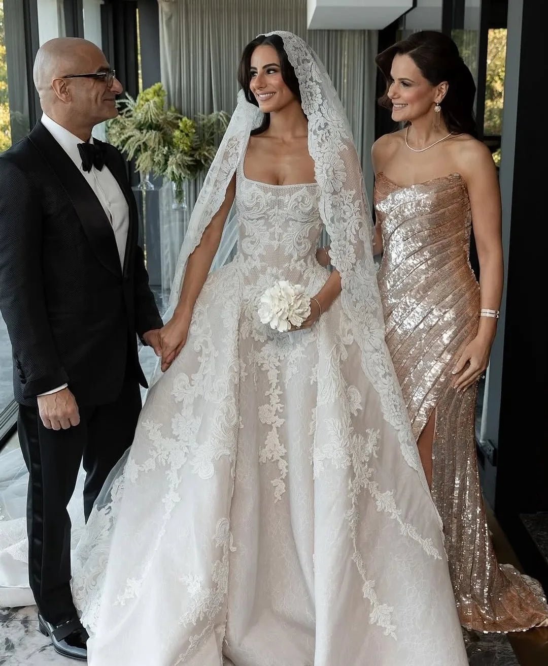 Square Neck Beaded Chiffon A-Line Wedding Dress - Luzilly Bridal & Apparel