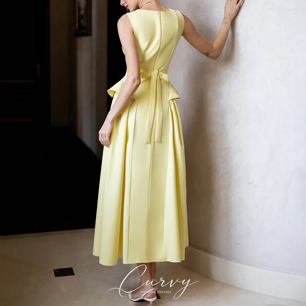 Square-Neck Midi Bridesmaid Dress with Sash Bow - Luzilly Bridal & Apparel