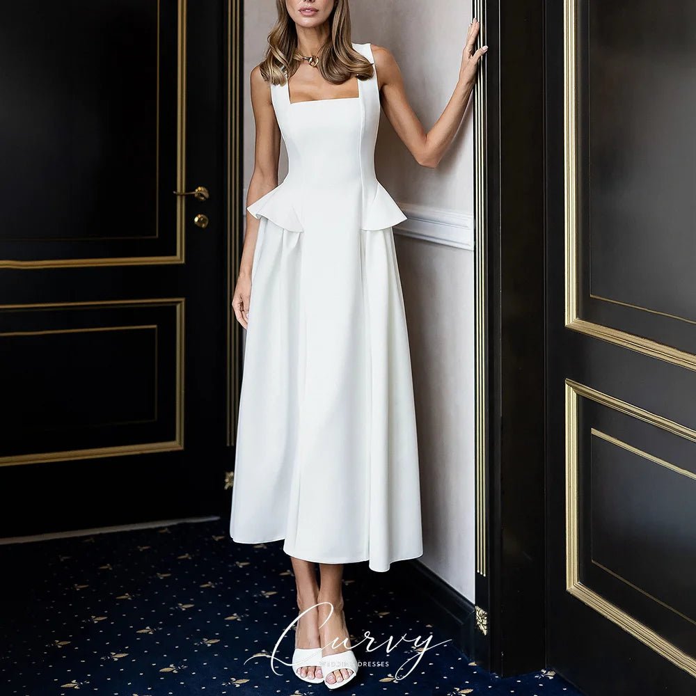 Square-Neck Midi Bridesmaid Dress with Sash Bow - Luzilly Bridal & Apparel