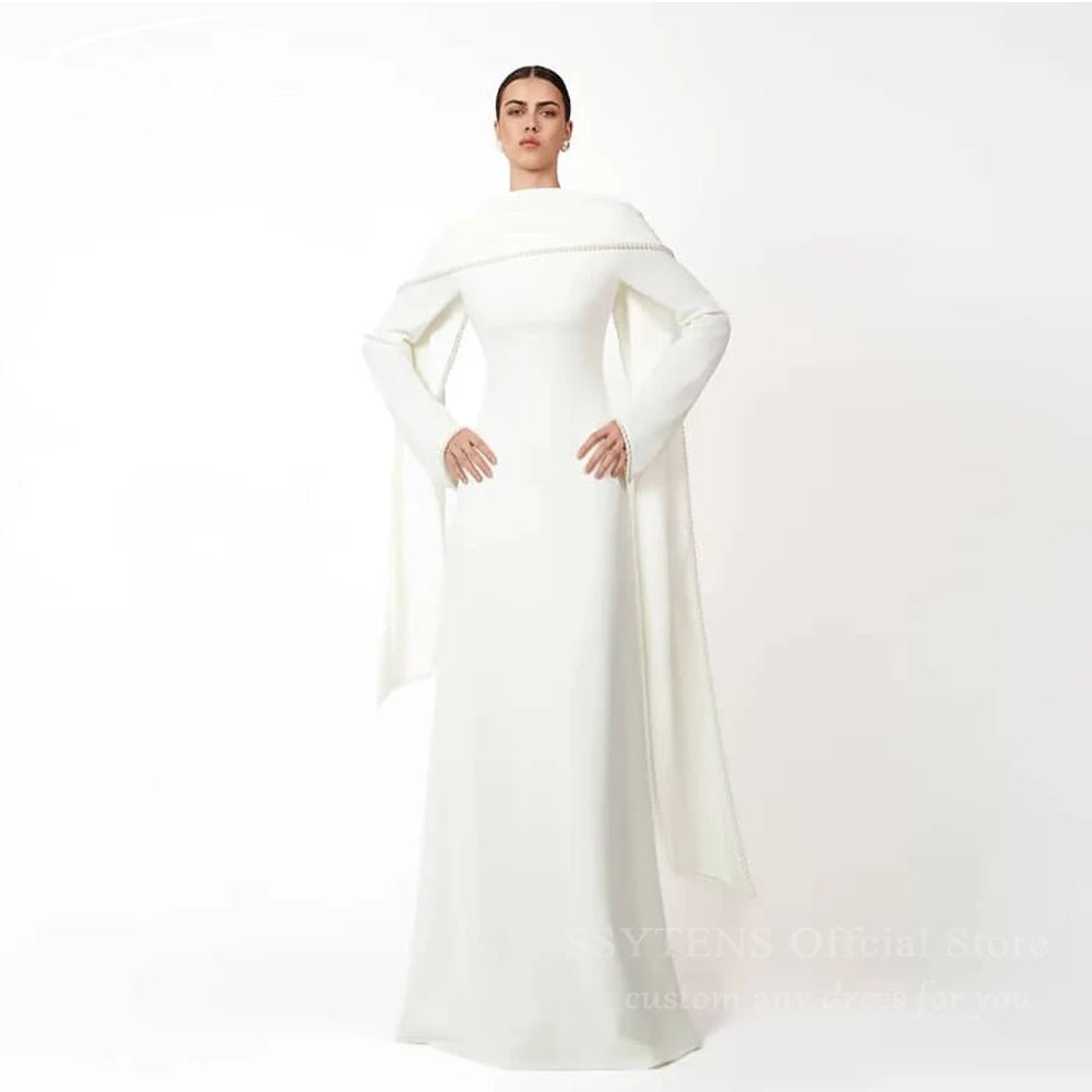 SSYTENS Modest Muslim Wedding Dresses Customized Bride Dresses Ivory Pearls Nikkah Caftan Bridal Gowns Long Vestido De Noiva - Luzilly Bridal & Apparel