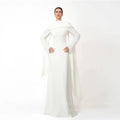 SSYTENS Modest Muslim Wedding Dresses Customized Bride Dresses Ivory Pearls Nikkah Caftan Bridal Gowns Long Vestido De Noiva - Luzilly Bridal & Apparel