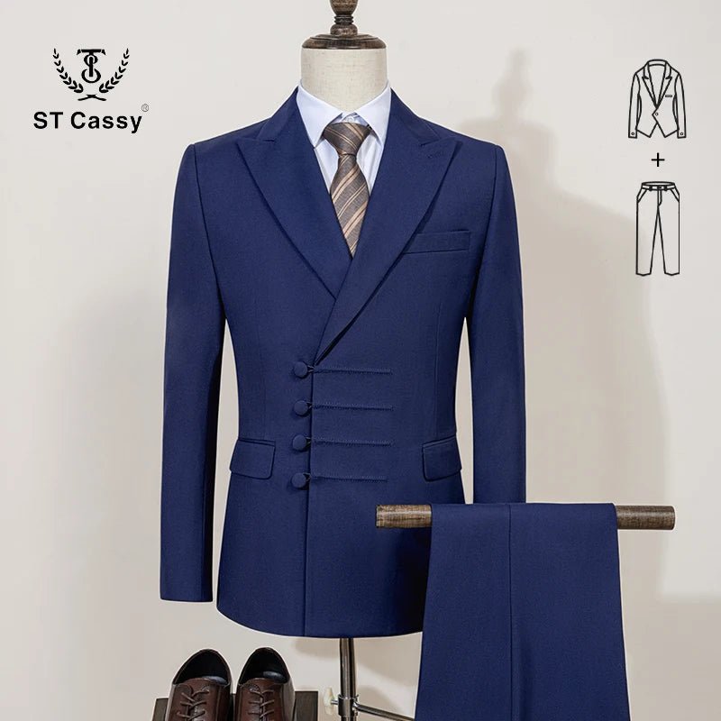 ST Cassy Elegant Men's Suits for Wedding Slim Fit Double Breasted Multiple Buttons Casual Business Two-Piece Dress Party Outfit - Luzilly Bridal & Apparel