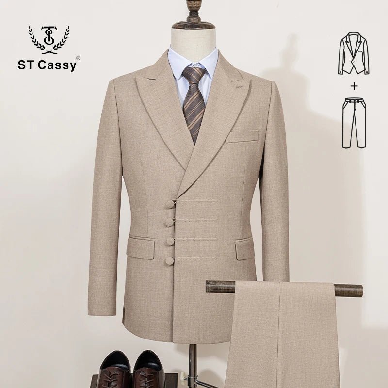 ST Cassy Elegant Men's Suits for Wedding Slim Fit Double Breasted Multiple Buttons Casual Business Two-Piece Dress Party Outfit - Luzilly Bridal & Apparel