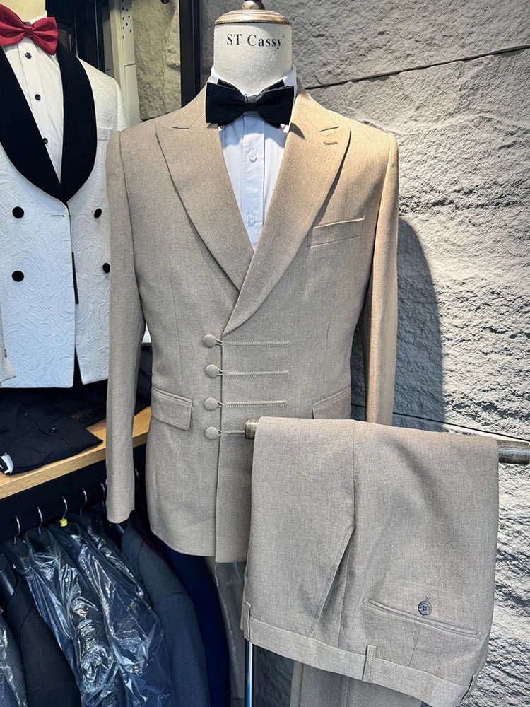 ST Cassy Elegant Men's Suits for Wedding Slim Fit Double Breasted Multiple Buttons Casual Business Two-Piece Dress Party Outfit - Luzilly Bridal & Apparel